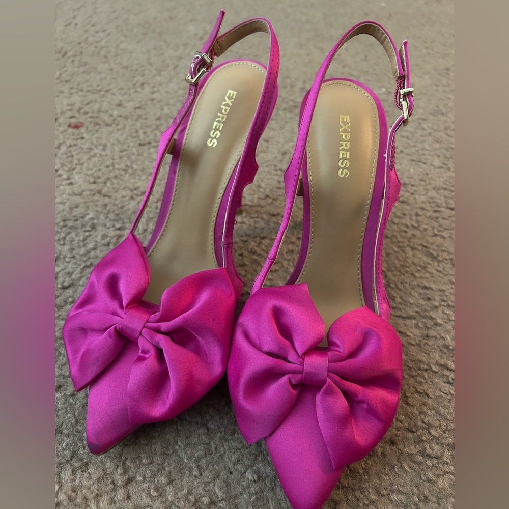 Express Pink Satin Bow Heels
